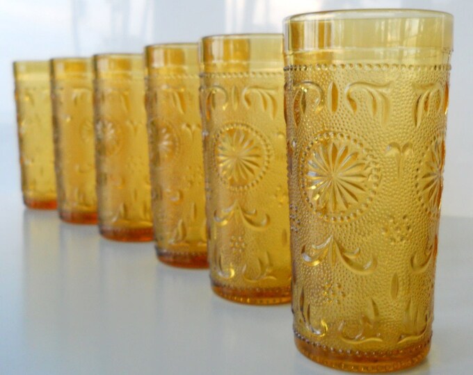 Vintage Amber American Concord Glassware by Brockway Glass, Set of Six