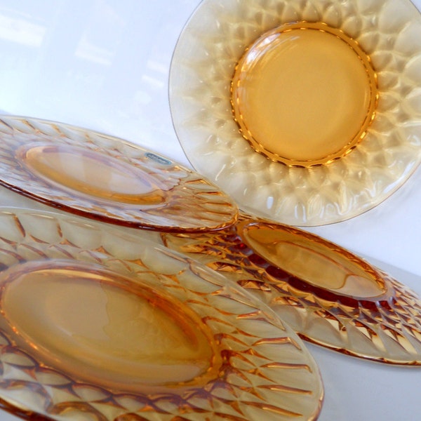 Vintage Amber Noritake Perspective Luncheon Plates, Set of Four