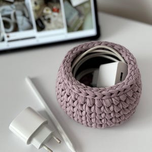 Handmade Crochet Basket Organizer - Decorative Storage for Cables, Accessories, Makeup, and More