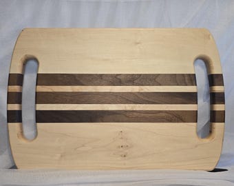Maple and Walnut Wood Hand-Crafted Serving Board - Charcuterie, Cheese, Bread