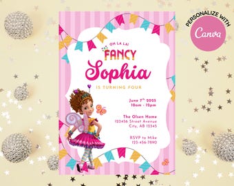 Fancy Nancy geïnspireerde verjaardagsuitnodiging, verjaardagsuitnodiging meisje, afdrukbare bewerkbare verjaardagsuitnodiging, mooie roze verjaardag