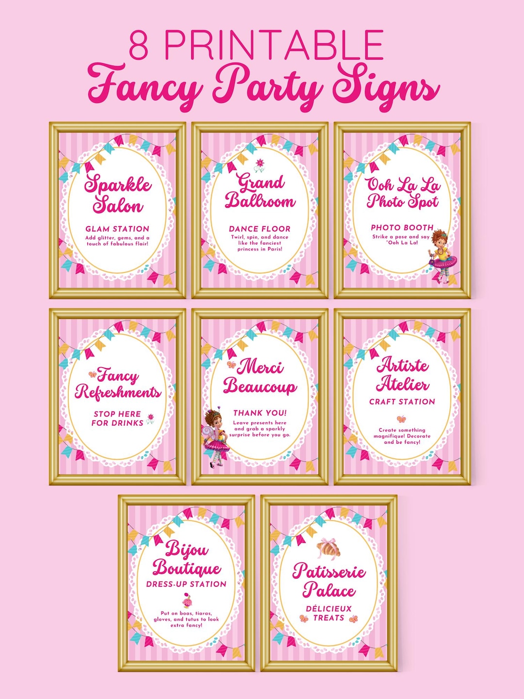 Fancy Nancy Inspired Party Signs, French Girl Pink Party Decor (digital ...