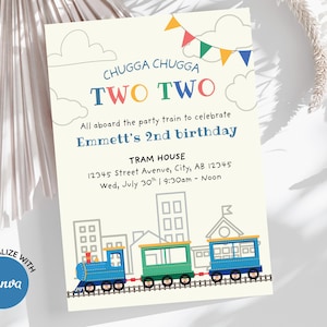 Chugga Chugga Two Two Invite, Chugga Chugga Choo Choo Birthday Invitation, Train Birthday Invitation, 2nd Birthday Invite, Template, Second