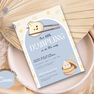 Il nostro piccolo Dumpling è in arrivo Invito per baby shower, Invito modificabile per baby shower Dumpling, Baby shower Dumpling, Festa Dumpling