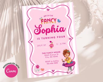 Fancy Nancy geïnspireerde verjaardagsuitnodiging, verjaardagsuitnodiging meisje, afdrukbare bewerkbare verjaardagsuitnodiging, mooie roze verjaardag