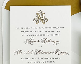 Letterpress and Foil Wedding Invitation - Charleston Design