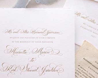 Foil Wedding Invitation - Duke Design- Foil,Letterpress, Monogram,Calligraphy,Traditional, Elegant, Simple, Classic, Script, Custom, Formal