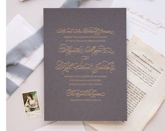 Foil Wedding Invitation - Duke Design- Foil, Letterpress, Monogram,Calligraphy,Traditional, Elegant, Simple, Classic, Script, Custom, Formal