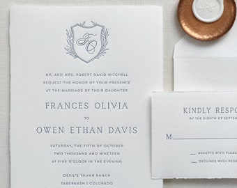 Letterpress Wedding Invitation - York Design- Monogram,Calligraphy,Traditional, Elegant, Simple, Classic, Script, Custom, Formal, Crest