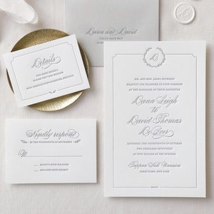 Letterpress Wedding Invitation - Florence Design - Calligraphy,Traditional, Elegant, Simple, Classic, Custom, Formal, Monogram, Crest