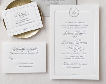 Letterpress Wedding Invitation - Florence Design - Calligraphy,Traditional, Elegant, Simple, Classic, Custom, Formal, Monogram, Crest