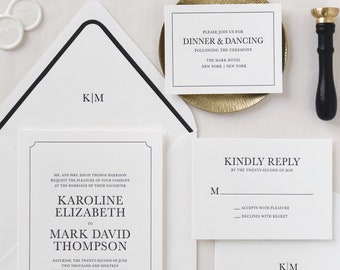 Letterpress Wedding Invitation - Madison Design - Calligraphy,Traditional, Elegant, Simple, Classic, Script, Custom, Formal, Border