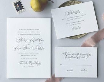 Letterpress Wedding Invitation - Bello Design - Foil, Calligraphy,Traditional, Elegant, Simple, Classic, Script, Custom, Formal