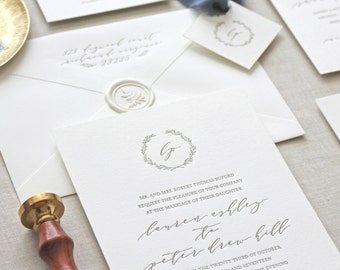 Letterpress Wedding Invitation - Serenbe Design- Monogram,Calligraphy,Traditional, Elegant, Simple, Classic, Script, Custom, Formal