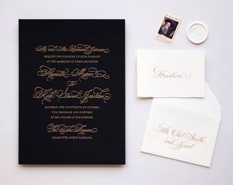 Foil Wedding Invitation - Duke Design- Foil, Letterpress, Monogram,Calligraphy,Traditional, Elegant, Simple, Classic, Script, Custom, Formal