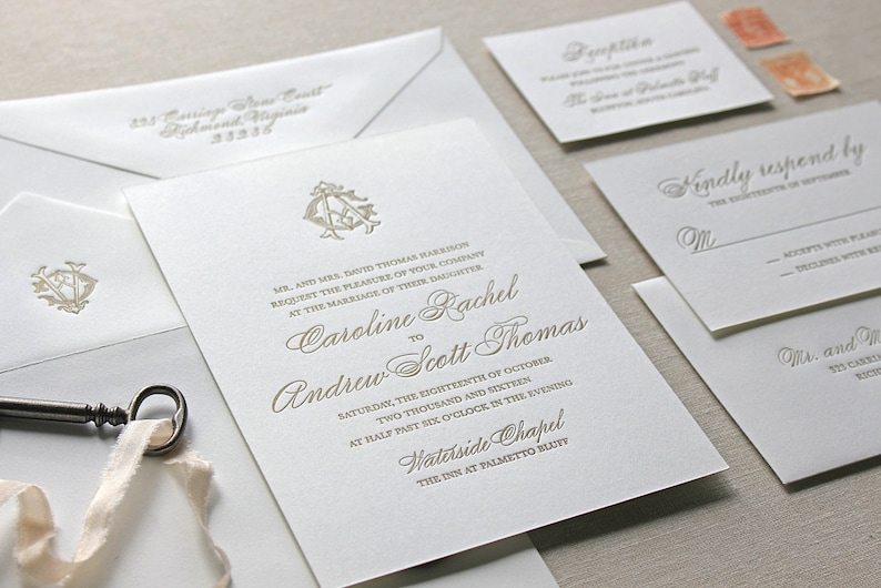 Charleston Letterpress Wedding Invitation Letterpress Etsy