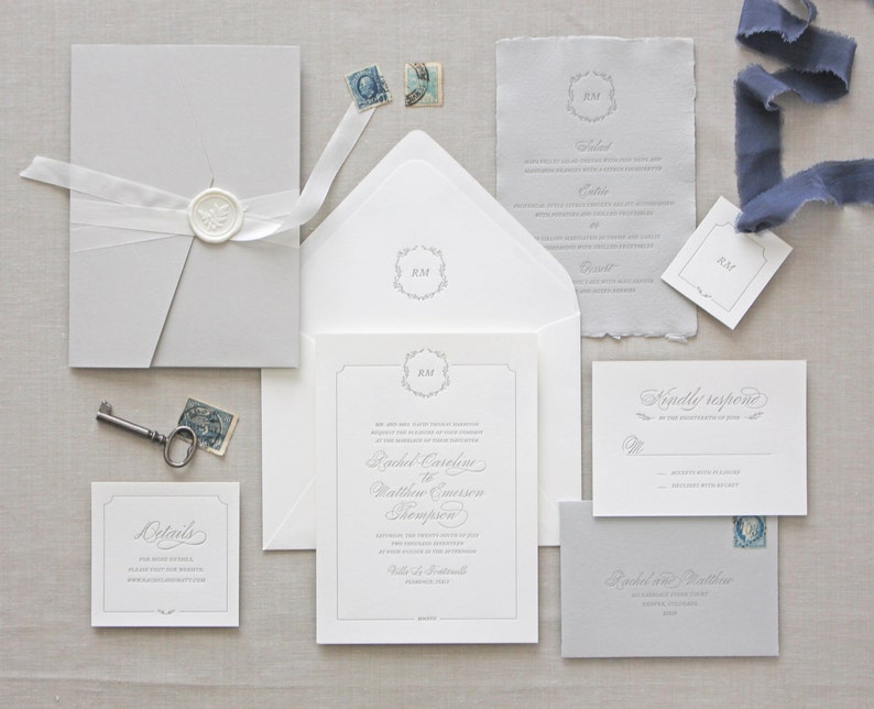 Letterpress Wedding Invitation Florence design classic Etsy