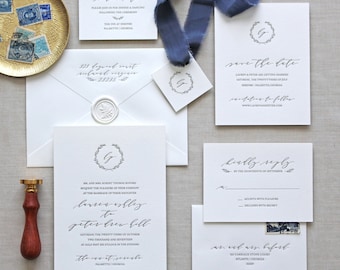 Letterpress Wedding Invitation - Serenbe Design - Traditional, Classic, Monogram, Simple, Classic, Elegant, Calligraphy, Wax Seal