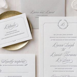 Letterpress Wedding Invitation - Florence Design - Calligraphy,Traditional, Elegant, Simple, Classic, Custom, Formal, Monogram, Crest