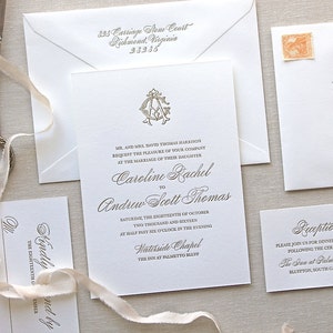 Charleston Letterpress Wedding Invitation - Letterpress Wedding Invitation - Calligraphy, Monogram, Elegant, Simple, Classic, Script