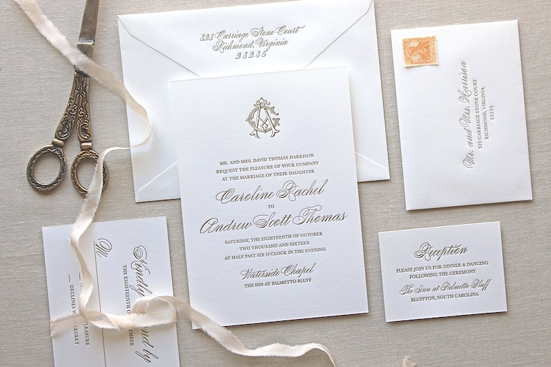 Charleston Letterpress Wedding Invitation Letterpress Etsy