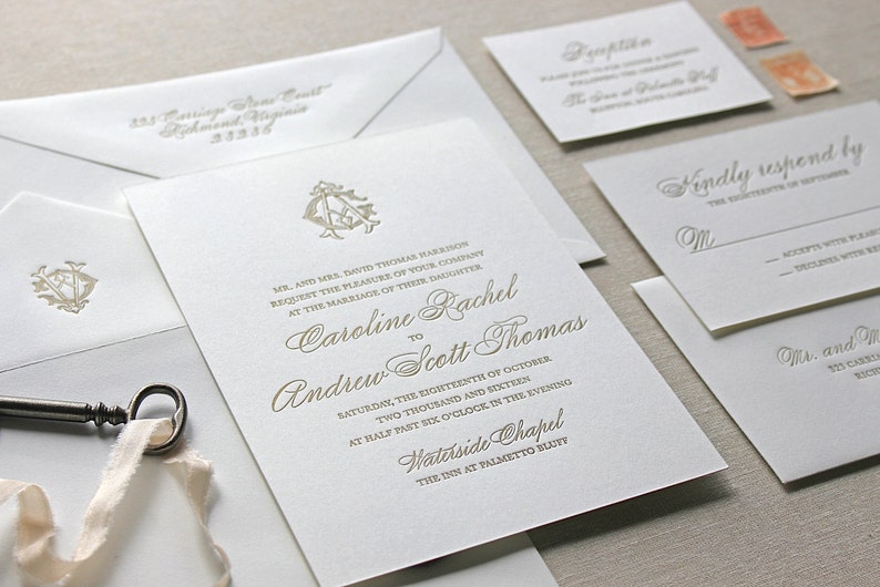Letterpress Wedding Invitation Charleston Design Etsy