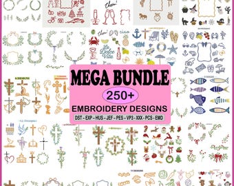Mega package of embroidery designs, more than 250 embroidery files, frames and laurel wreaths, religious designs, wedding, summer, cowboy.
