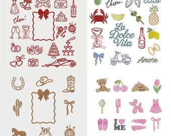 Wedding embroidery design package, La Dolce Vita designs, cowgirl designs, feminine embroidery designs, groom designs and more.