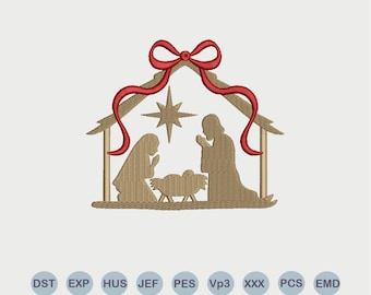 Nativity machine embroidery design, Christmas embroidery file, religious embroidery, Christian design. Instant download.