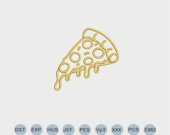 Pizza embroidery design, pizza slice machine embroidery file, fast food, 5 sizes, instant download.