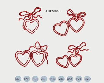 Set of 4 heart medallion embroidery designs with bow, medallion embroidery pattern for monogram letters, Valentine's Day design.