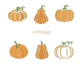 Pumpkin embroidery design, 6 autumn pumpkin machine embroidery designs, fall embroidery pattern, Thanksgiving design