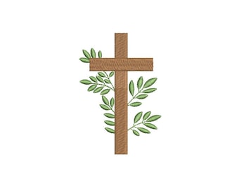 Cross stitch design with laurel leaves, floral cross stitch machine file, embroidery for Easter, baptism, first communion.