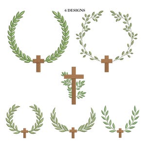Wzór do haftu wieńca laurowego z krzyżem, plik do haftu w ramce krzyżykowej na monogramy, krzyż kwiatowy, Wielkanoc, chrzest.