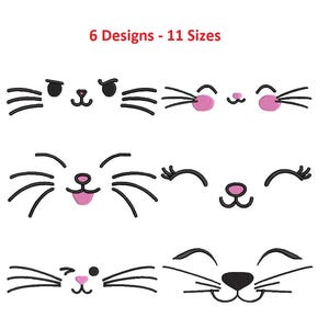 Diseño de bordado cara de gato, diseño emociones de cara de gatitos, bordado de cara de mascotas, 6 diseños independientes, 11 tamaños.