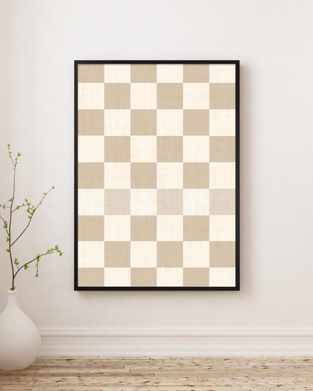 Masculine Art Neutral Checkered Pattern Digital Print Brown Modern ...