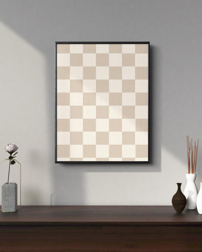 Masculine Art Neutral Checkered Pattern Digital Print Brown Modern ...