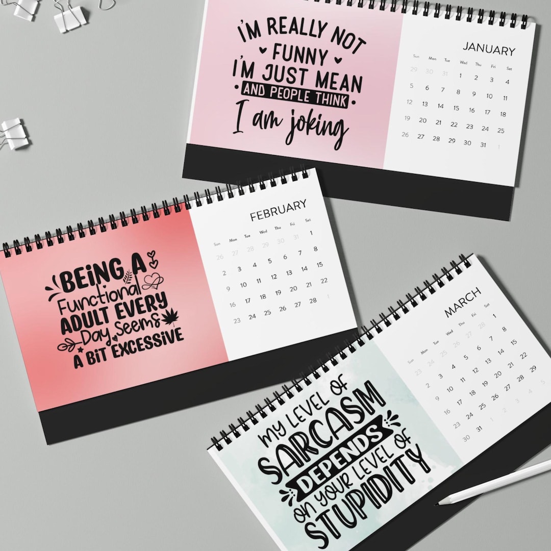 Desk Calendar, 2025 Grid With Sarcastic Sayings, Monthly Calendar