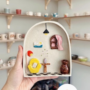 Handmade Ceramic Miniature Room Wall Art: 3D Pottery Home Decor