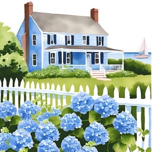 Coastal Cottage Watercolor Print – Digital Download