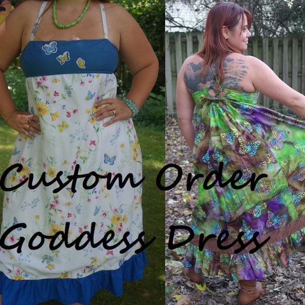 CUSTOM ORDER Made Just for You Earth Goddess PLUS Size Hippie Dress Upcycled Patchwork Sundress Fairy Dancing Ruffle Plus Size 16-22  xl xxl