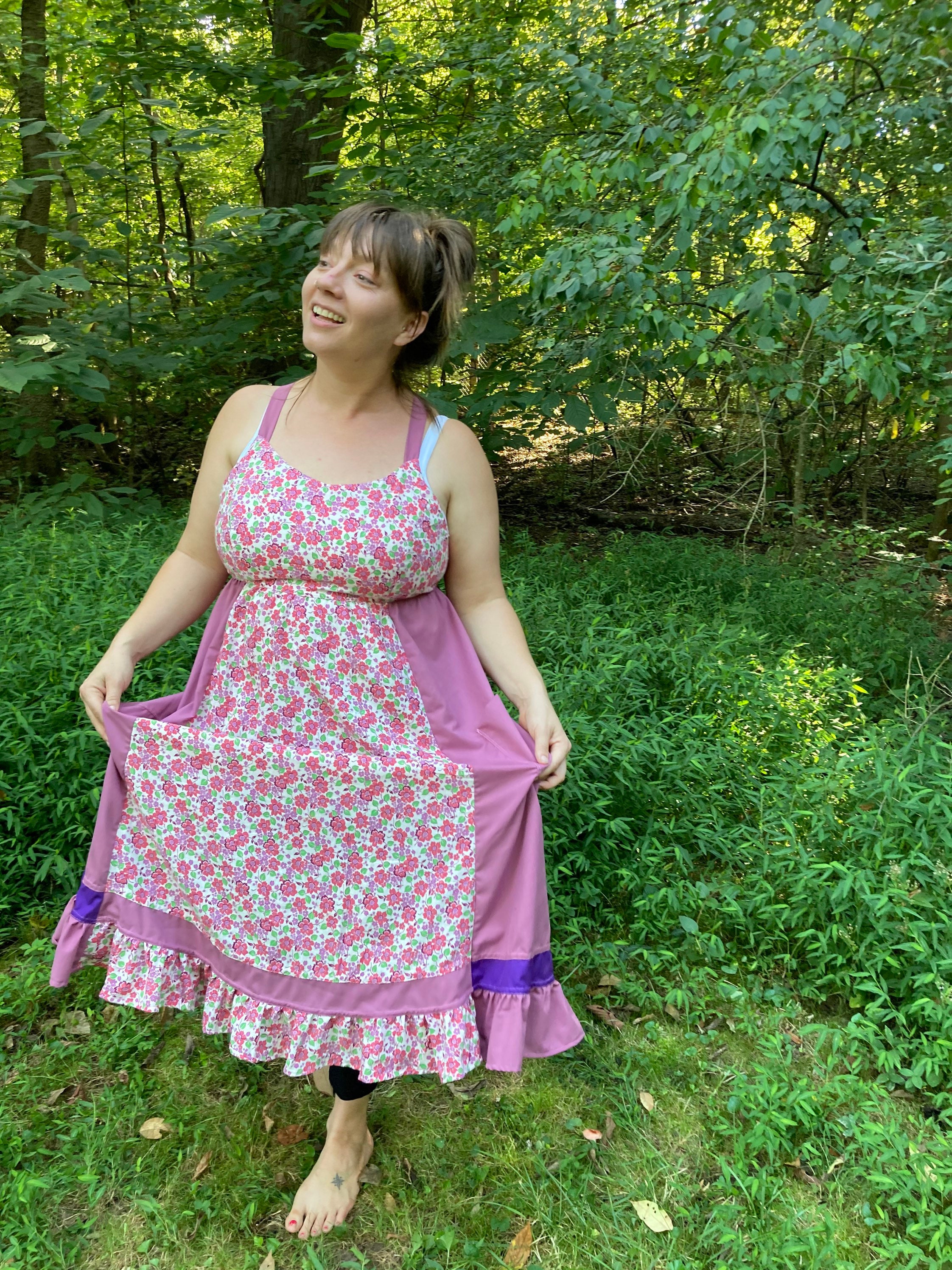 高評価なギフト Floral Vintage Rose Tea Pink and Purple Maxi HANDMADE Dress ワンピース