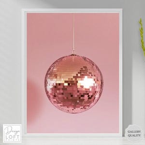 Rose Gold Disco Ball | Mirror Ball Dopamine Decor Wall Art: Printable Minimalist | Maximalist Decor for Pink Girly Fun Aesthetic