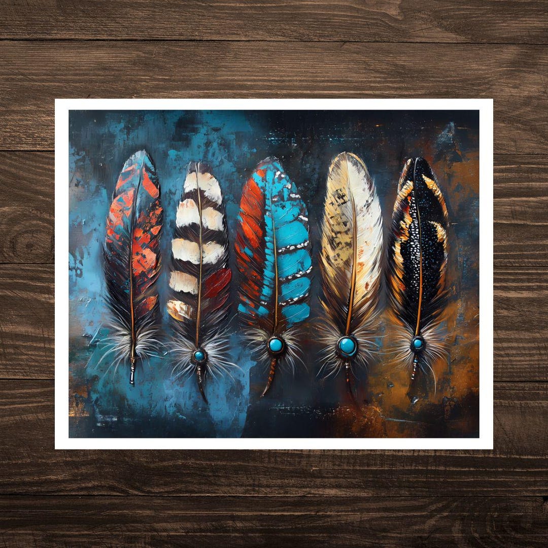 Native American-inspired Southwestern, Tribal Feather Gallery Wall Art ...