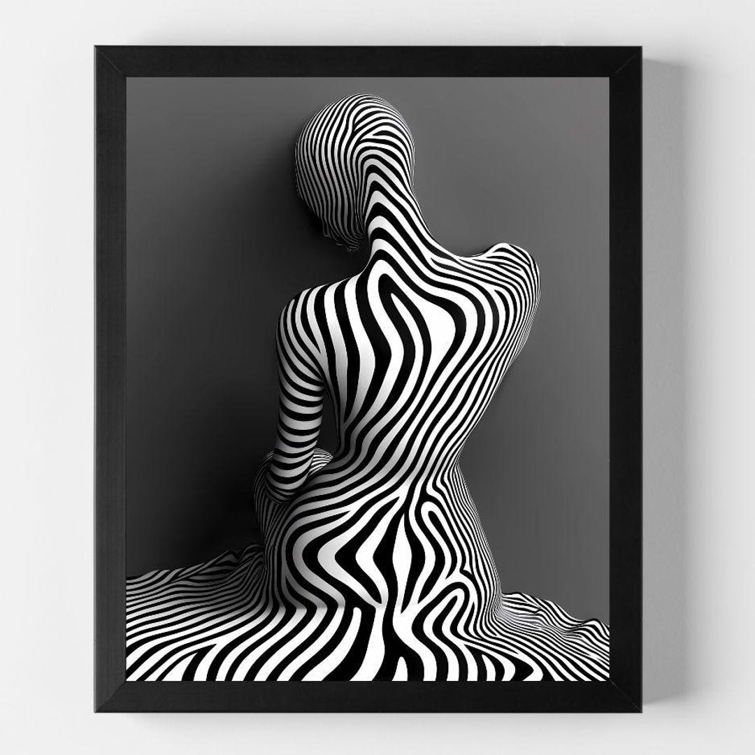 Black and White Striped Female Form Art Print Bold, Modern Wall Decor ...