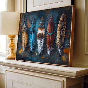 Handmade Original Native American-inspired Southwestern Abstract Style Tribal Feather Gallery Wall Art