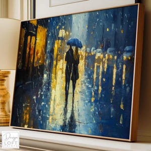 Textured Oil Painting Digital Print | A Walk in the Rain | Romantic Moody Rainy Day Trendy Wall Art
