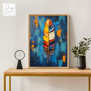 Native American-inspired Southwestern, Tribal Feather Gallery Wall Art: Printable Trendy Boho Oil Painting