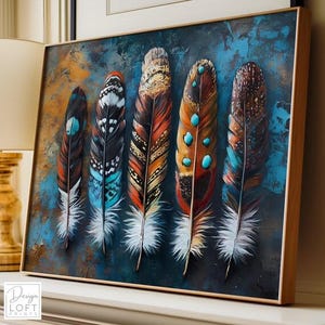 Native American-inspired Southwestern Abstract, Tribal Feather Gallery Wall Art: Printable Western Inspired Decor