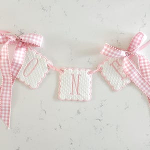 Pink &quot;ONE&quot; Birthday Banner, Girls Birthday Banner, Highchair Banner for First Birthday